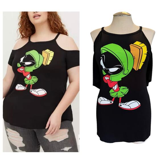 Torrid 5 (5X 28) Looney Toons Marvin Martian Super Soft Cold Shoulder T Shirt - Picture 1 of 3